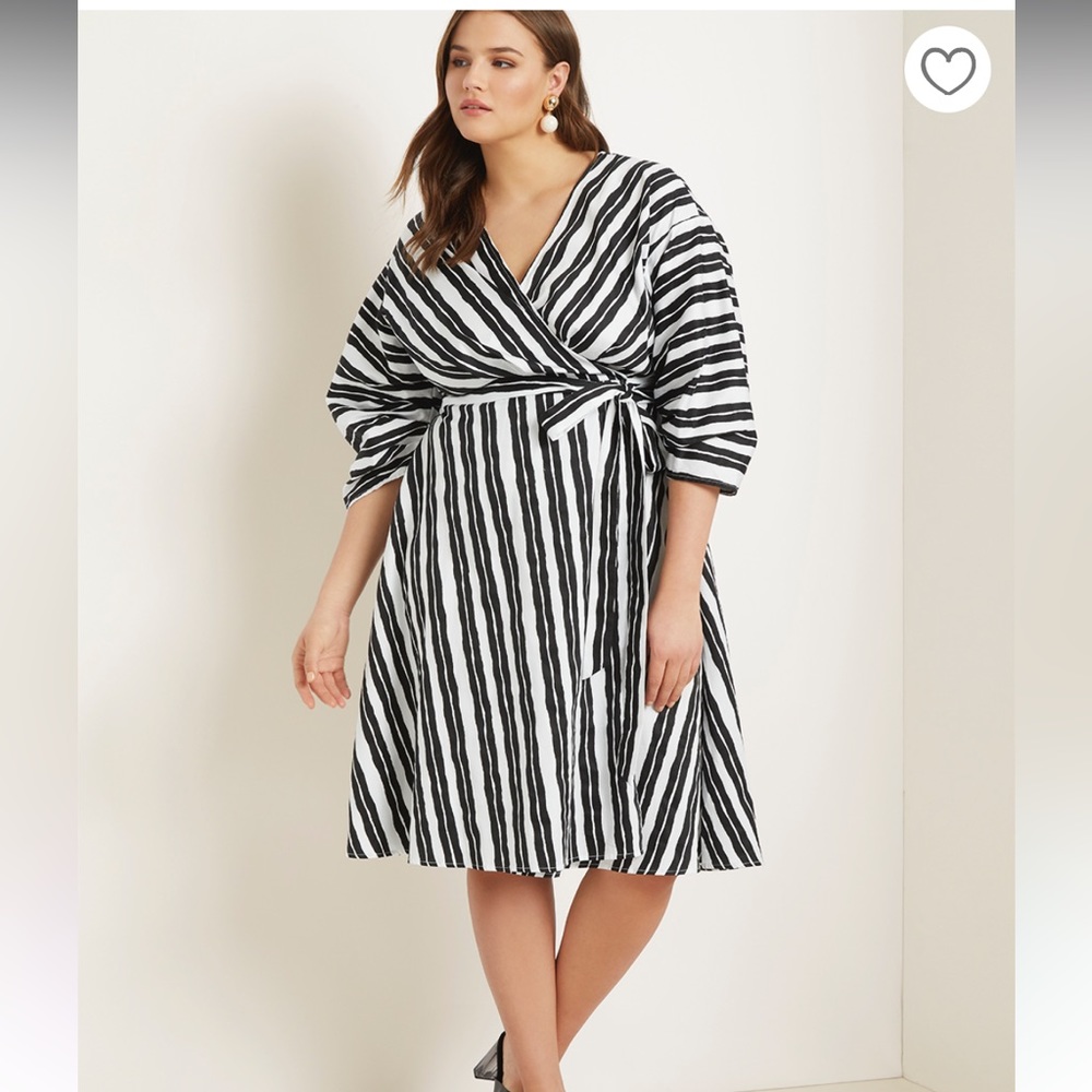 eloquii black and white strip wrap dress 👗